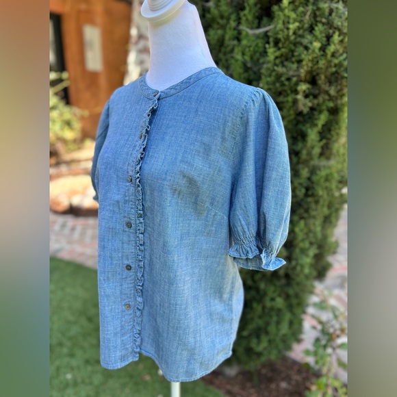 J. Crew Chambray Ruffle Blouse - Picture 5 of 6